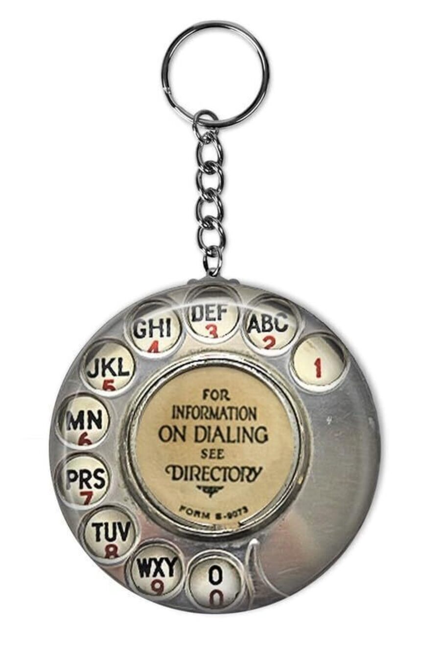 9206 Vintage Phone Dial Keychain- Rotary Phone Key Ring- Nostalgic Rotary